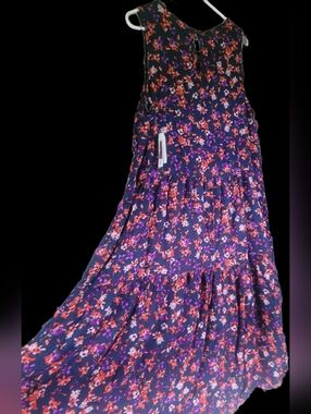 Time and Tru Navy Maxi Dress With Floral Accents